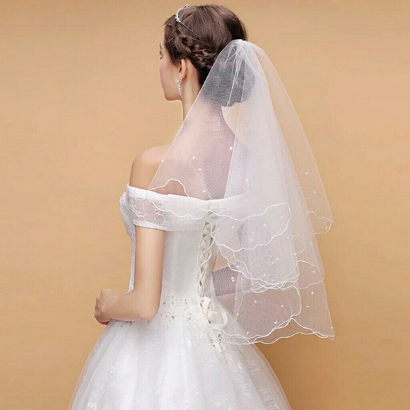 Dresses & Skirts - Pearl Wedding Dress Veil Layers Tulle Ribbon Edge